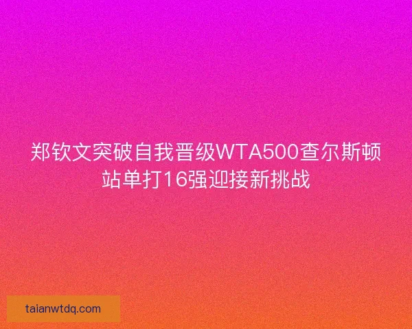 郑钦文突破自我晋级WTA500查尔斯顿站单打16强迎接新挑战