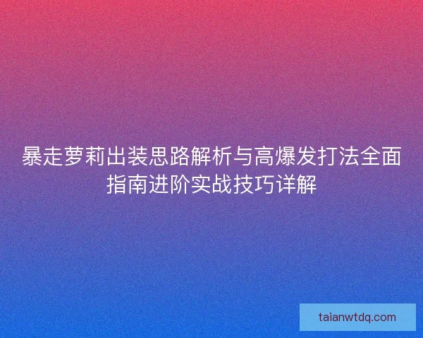 暴走萝莉出装思路解析与高爆发打法全面指南进阶实战技巧详解